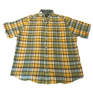 Woolrich Plaid Button Short Sleeve Shirt Green/Yellow/Blue XXL Outdoor Gorpcore